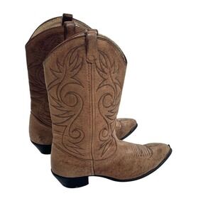 VTG Dingo Cowboy Boots Womens 7.5 M Brown Suede Mid Calf Soft Leather Kickplate